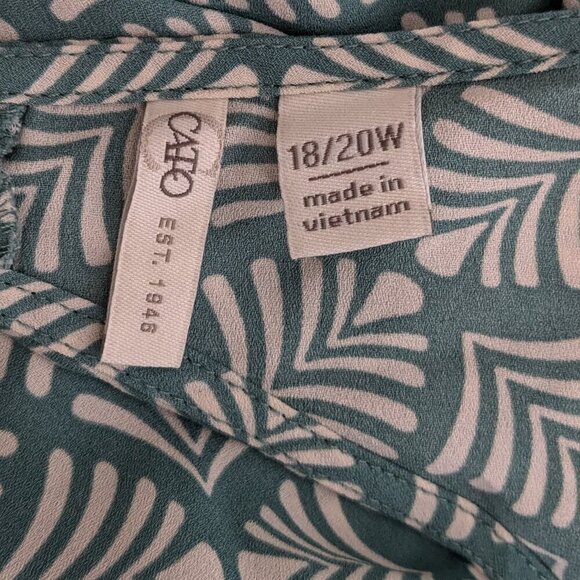 CATO Est 1946, Teal Blue Print, Chiffon, Short Ruffled Sleeve Top; Size 18/20W - Picture 4 of 6